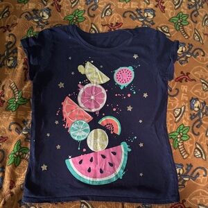 Girls' Navy Fruit Graphic Tee - Pink & Teal Print